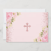 Eerste Heilige Communie Roos Gouden Roze Bloemen Kaart (Achterkant)