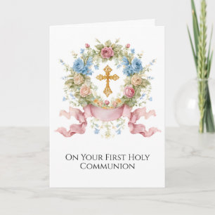 Eerste Heilige Communie Roze Blauwe Bloemenkrans K Kaart