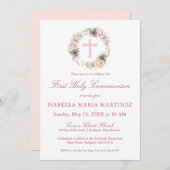 Eerste Heilige Communie Roze Bloemen Kaart (Voorkant / Achterkant)