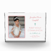 Eerste Heilige Communie Roze Meisje Religieuze Kee Fotoblokken (Voorkant)