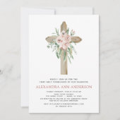 Eerste Heilige Communie Roze Stof Roos Groene Invi Kaart (Voorkant)