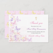 Eerste Heilige Communie Roze Vlinder Meisje Dank j (Voorkant / Achterkant)