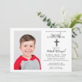 Eerste Heilige Communie Traditionele Fotojongen Kaart (Staand voorkant)