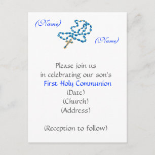 Eerste Heilige Communie Uitnodiging - Blauwe Rozen Briefkaart