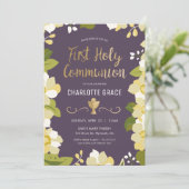 Eerste Heilige Communie Uitnodiging, Bloemen w / K Kaart (Staand voorkant)