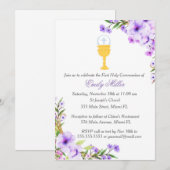 Eerste Heilige Communie Uitnodiging Bloemenlavende (Voorkant / Achterkant)