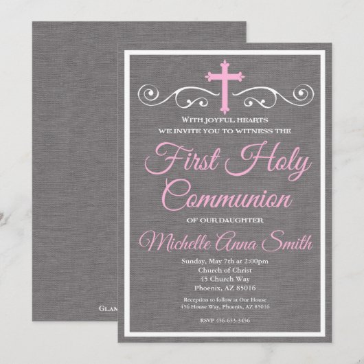 Eerste Heilige Communie Uitnodiging, Eerste Commun Kaart (Voorkant / Achterkant)