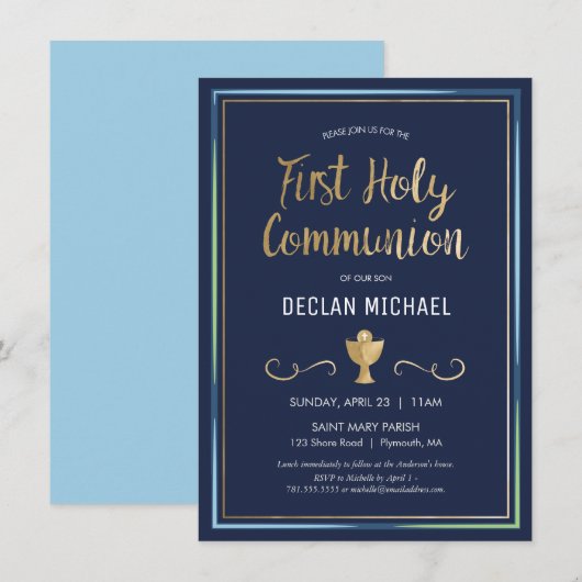 Eerste Heilige Communie Uitnodiging - Elegant, een (Voorkant / Achterkant)