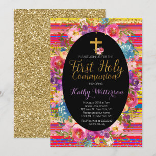 Eerste Heilige Communie Uitnodiging Kleurrijke Fie