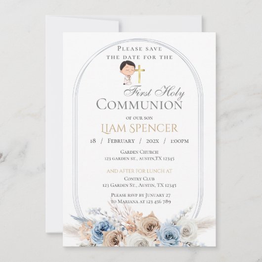 Eerste Heilige Communie Uitnodiging voor jongen