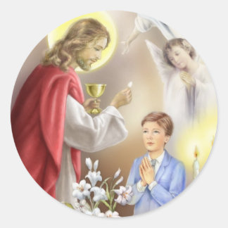 Eerste Heilige Communie Uitnodiging voor jongens Ronde Sticker