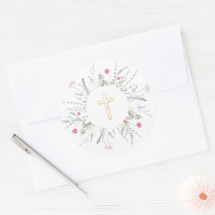 Eerste Heilige Communie wilde bloemen lijst Ronde Sticker