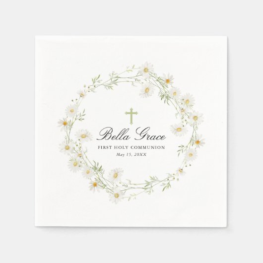 Eerste Heilige Communie Witte Daisy Bloemen Custom Servet (Voorkant)