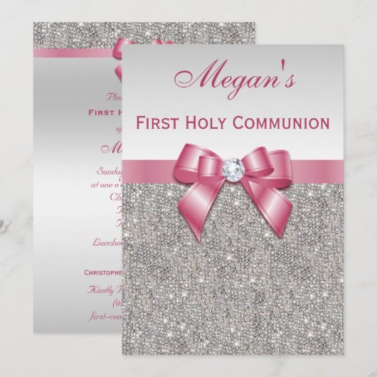 Eerste Heilige Communie Zilveren Joden, Bow & Diam Kaart (Voorkant / Achterkant)