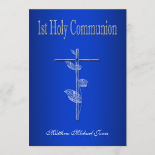 Eerste heilige communiqué blauw wit kaart