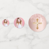 Eerste heilige roos goudglitter foto confetti (Achterkanten)