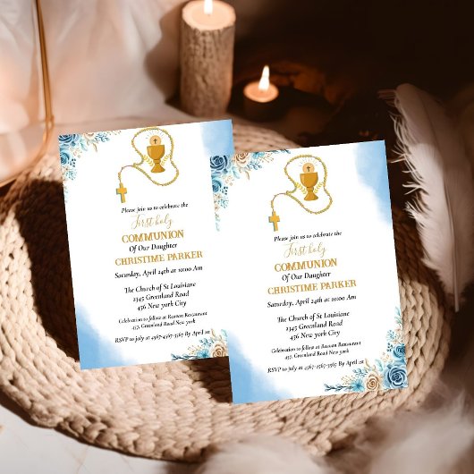 Eerste heilige waterverf blauwe bloem kaart