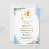 Eerste heilige waterverf blauwe bloem kaart (Voorkant)