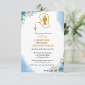 Eerste heilige waterverf blauwe bloem kaart (Staand voorkant)