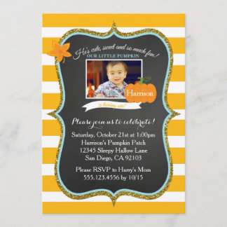 Eerste Herfst Little Pumpkin Birthday Invitation Kaart