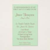 EERSTE HOLY COMMUNION EUCHARIST PRAYER HOLY KAART (Achterkant)