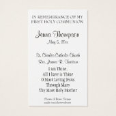 EERSTE HOLY COMMUNION EUCHARIST PRAYER HOLY KAART (Achterkant)