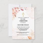 Eerste holy communiqué roze waterverf splash invit kaart (Voorkant)