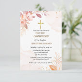 Eerste holy communiqué roze waterverf splash invit kaart (Staand voorkant)