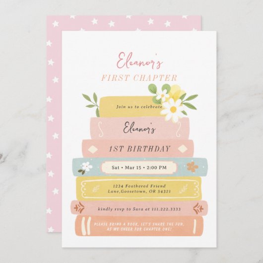 Eerste hoofdstuk Storybook Verjaardag Uitnodiging (Voorkant / Achterkant)
