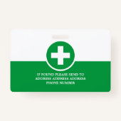 Eerste hulp symbool, foto medische ID badge (Achterkant)