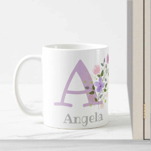 Eerste initiaal plus naam Angela met bloemen Koffiemok