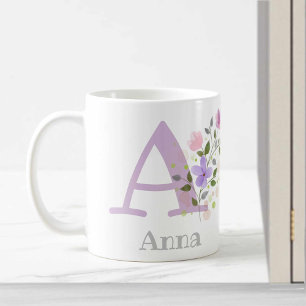 Eerste initiaal plus naam Anna met bloemen Koffiemok