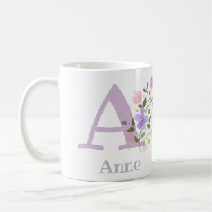 Eerste initiaal plus naam Anne met bloemen Koffiemok