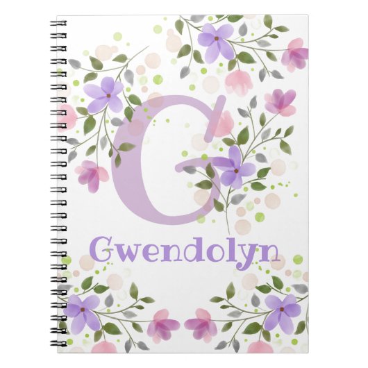 Eerste initiaal plus naam Gwendolyn met bloemen Notitieboek (Voorkant)