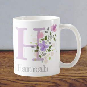 Eerste Initiaal Plus Naam Hannah met Bloemen Koffiemok