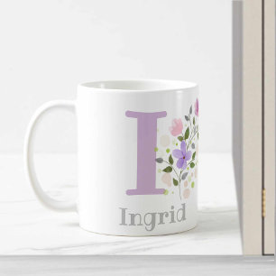 Eerste Initiaal plus Naam Ingrid met Bloemen Koffiemok