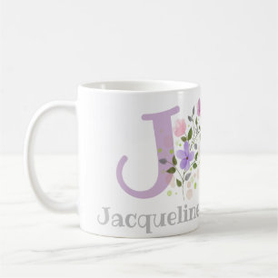 Eerste initiaal plus naam Jacqueline met bloemen Koffiemok