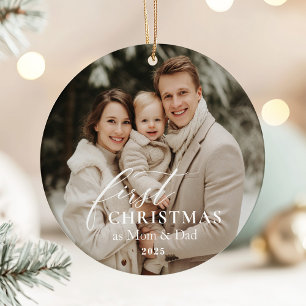 Eerste jaar als mama en papa Kerstfoto Keramisch Ornament