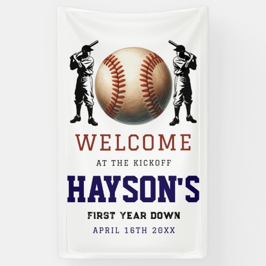 Eerste jaar Down Baseball 1e verjaardag Welkom Spandoek (Verticaal)
