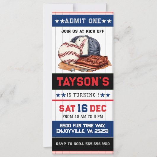 Eerste jaar Down Baseball Ticket 1e verjaardag dee Kaart (Voorkant)