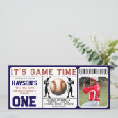 Eerste jaar Down Baseball Ticket 1e verjaardag Kaart (Staand voorkant)