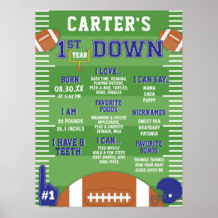 Eerste jaar Down Blue Football 1st Birthday Foam Poster