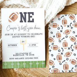 Eerste jaar Down First Birthday Invitation Footbal Kaart