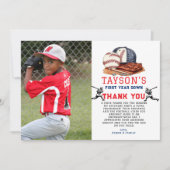 Eerste jaar down honkbal 1e verjaardag bedankkaart (Voorkant)