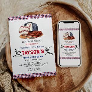 Eerste jaar down honkbal 1e verjaardagsfeest kaart