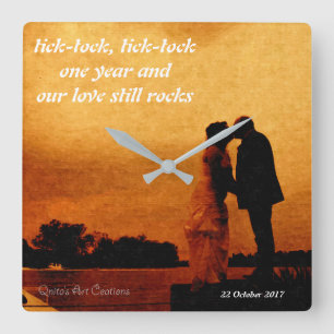 Eerste jaar huwelijksverjaardag vierkante klok