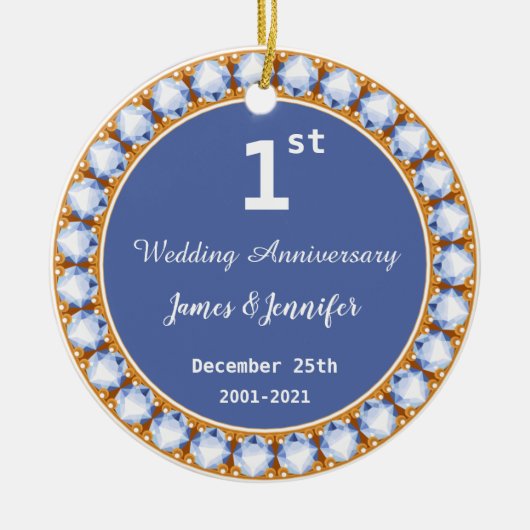 Eerste Jubileum diamant Aangepaste namen Keramisch Ornament (Voorkant)