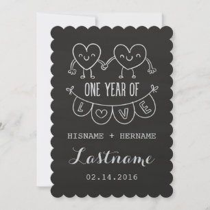 Eerste Jubileum Gift Chalk Hearts V2 Uitnodigingen