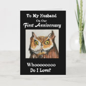 Eerste Jubileum voor mijn man Funny Owl Kaart (Voorkant)