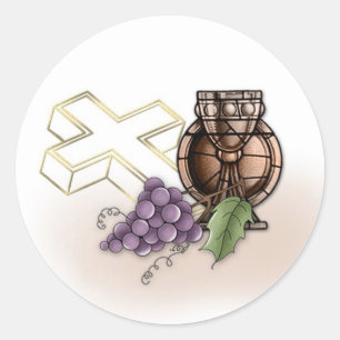 Eerste kammeling, kruis, druiven ronde sticker